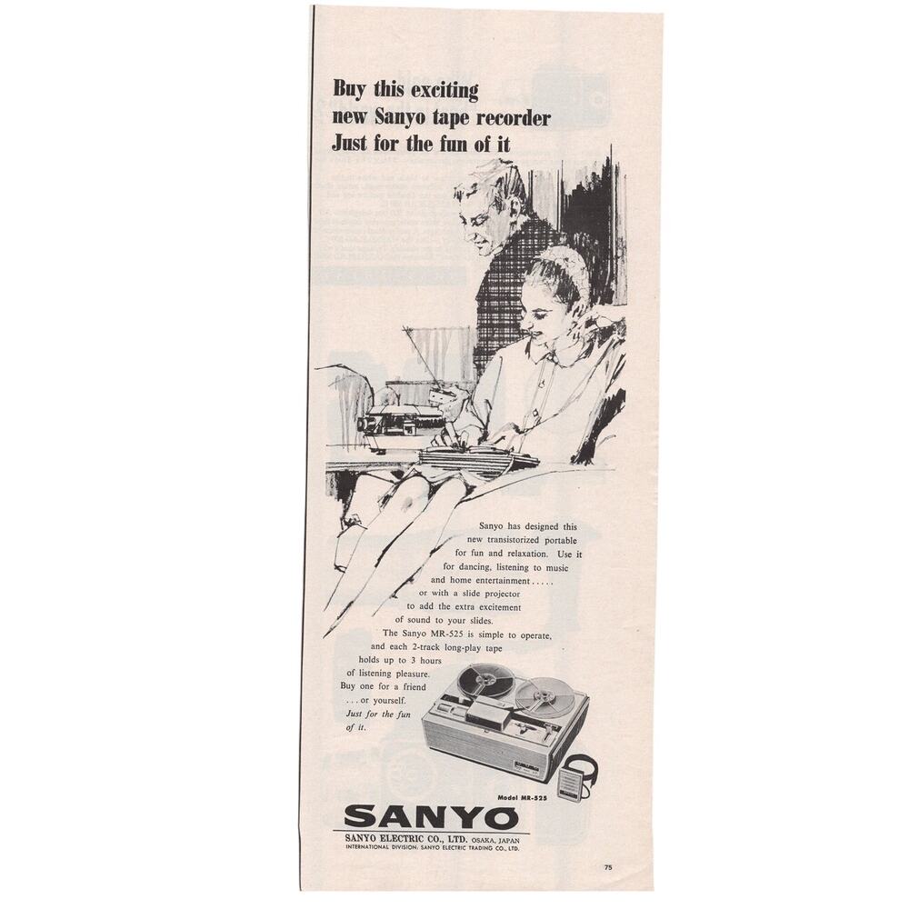 Sanyo Tape Recorder /  Hasselblad Camera Advertisement 1960s Vintage Electronic